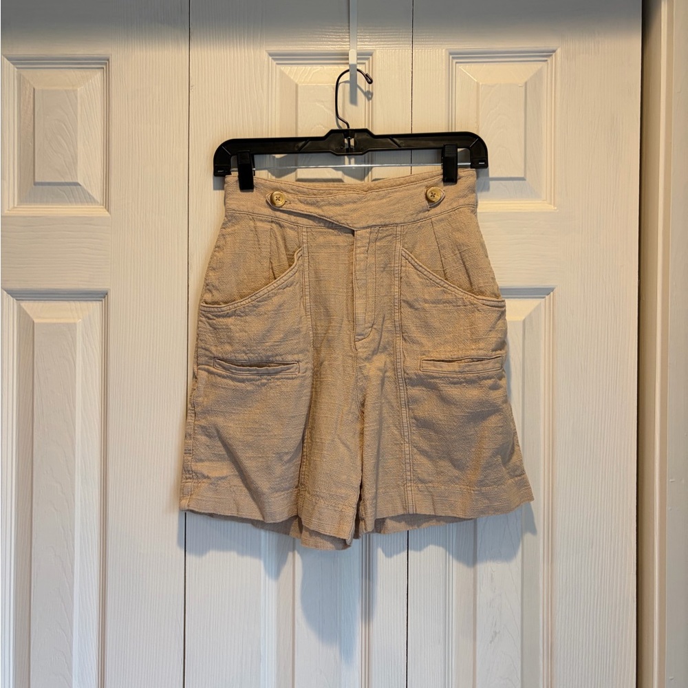 Free People Cotton/Linen Blend Long Tan Shorts